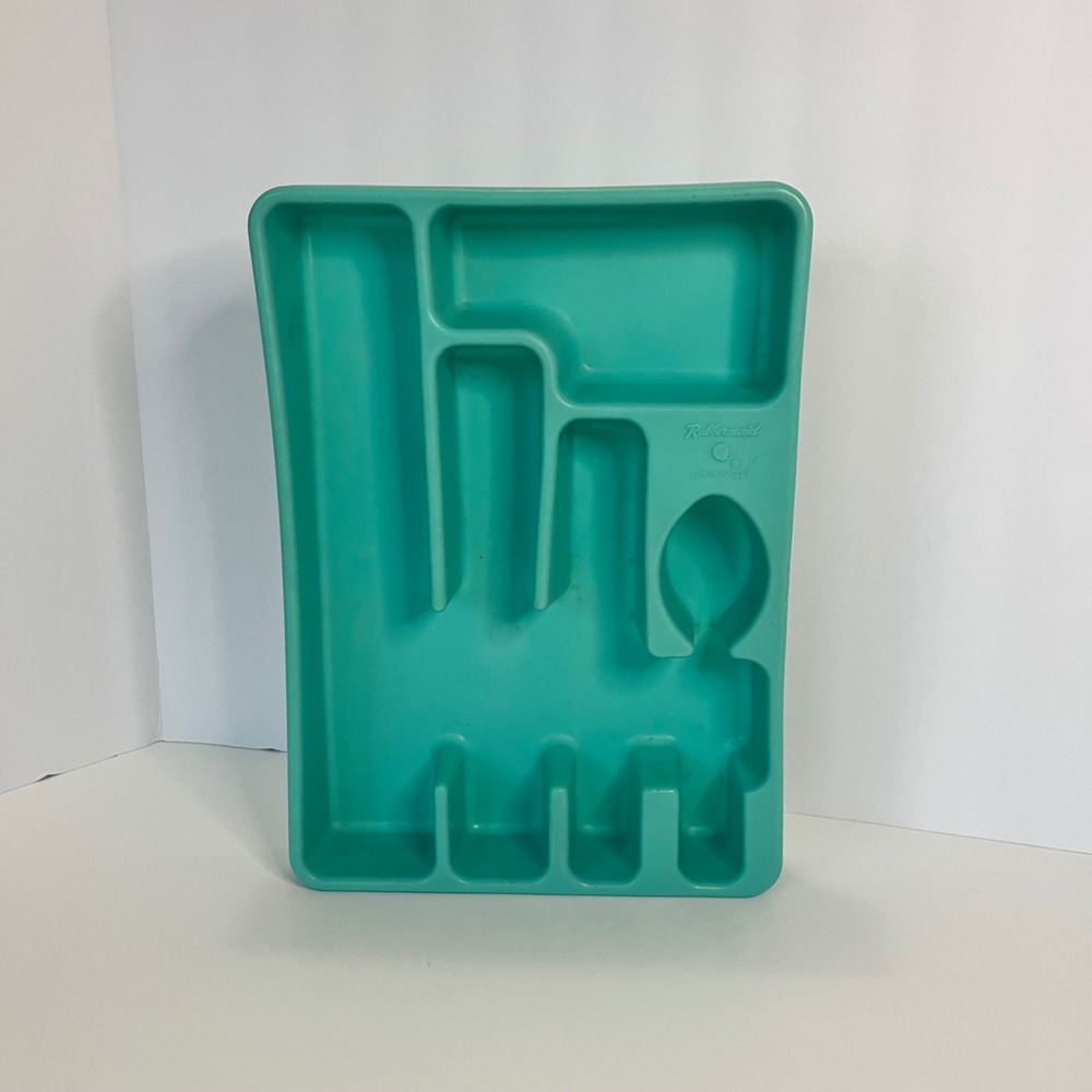 Vintage 60s Rubbermaid Turquoise Cutlery‎ Drawer Organizer Tray Aqua Blue 2919